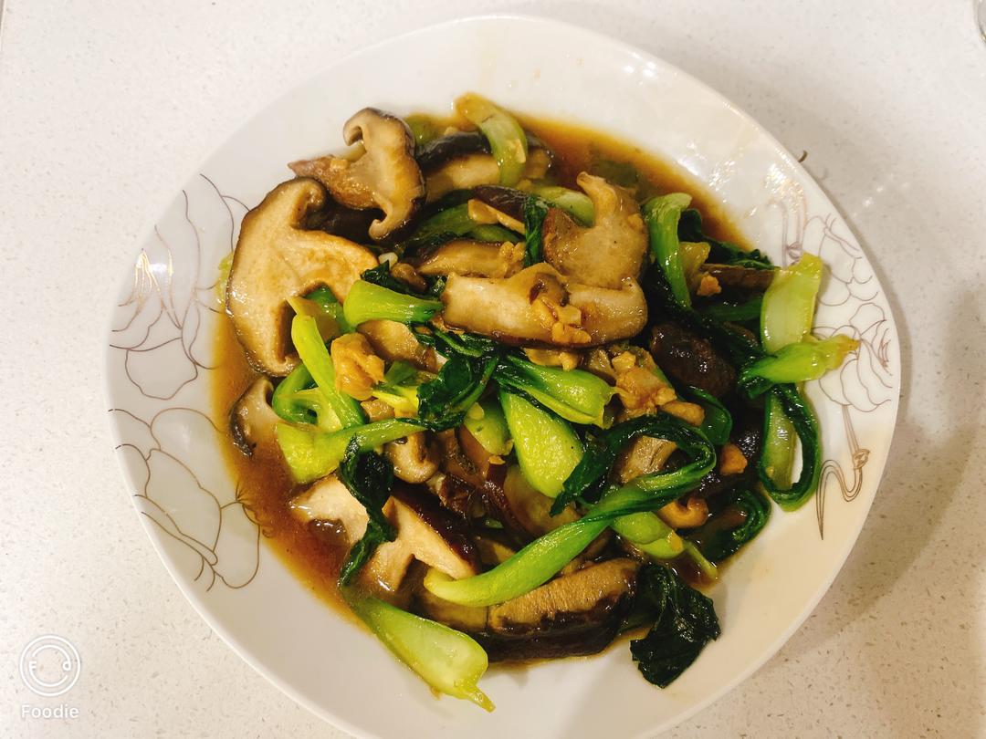 白色瓷盘中盛放着一盘色泽诱人的平菇炒白菜,平菇呈浅褐色油亮有光泽,白菜帮透明微白、叶片翠绿,点缀着金黄的蒜片和红色小米辣,整体热气氤氲,看起来十分可口 成品菜肴特写展示