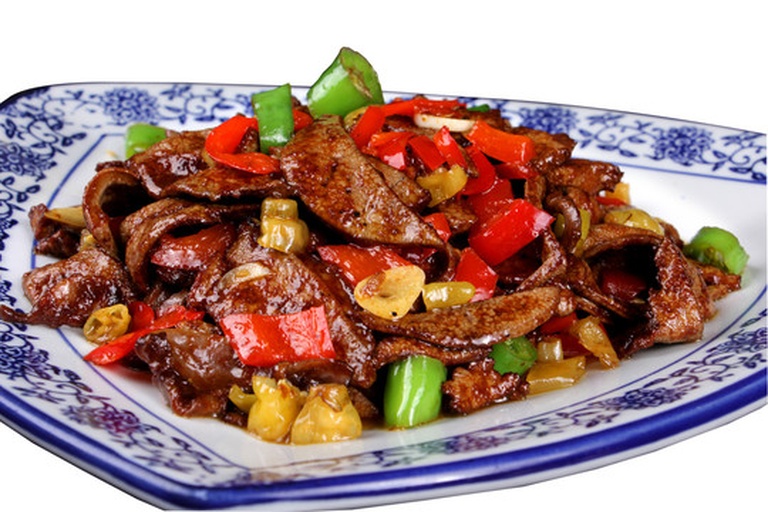 泡椒猪肝翻炒过程