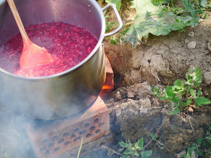 家庭主妇在厨房操作台前处理冷冻西红柿用于熬制番茄酱