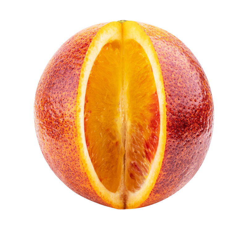 高清特写展示血橙切开后果肉呈现的深红色调,汁水丰富 血橙果肉特写