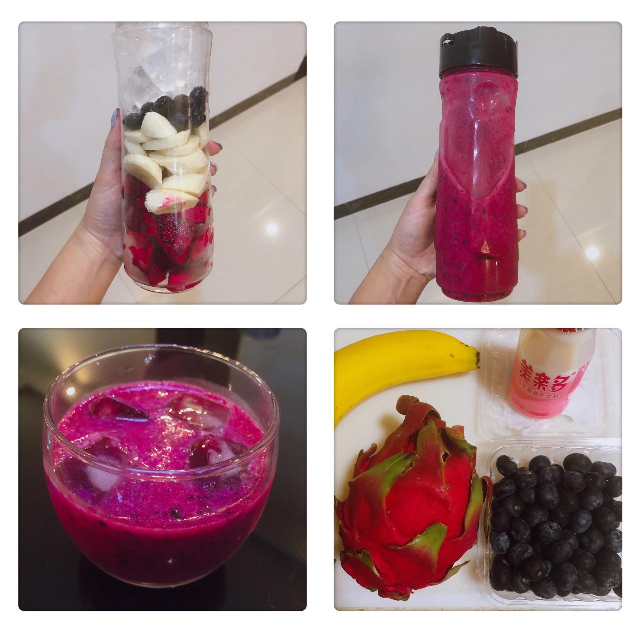 蓝莓搭配香蕉、苹果、草莓、酸奶等食材榨汁的示意图 蓝莓与其他水果搭配榨汁的示意图