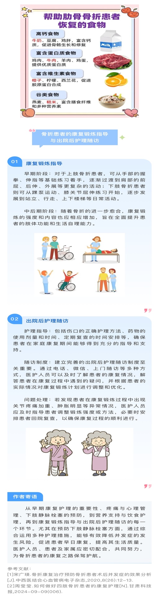 骨折康复营养管理示意图：左侧为骨折愈合三阶段时间轴（急性期/骨痂期/塑形期），右侧对应标注各阶段杏的推荐食用方式（蒸杏粥/鲜食/搭配坚果）及禁忌提示（禁空腹/禁配浓茶）