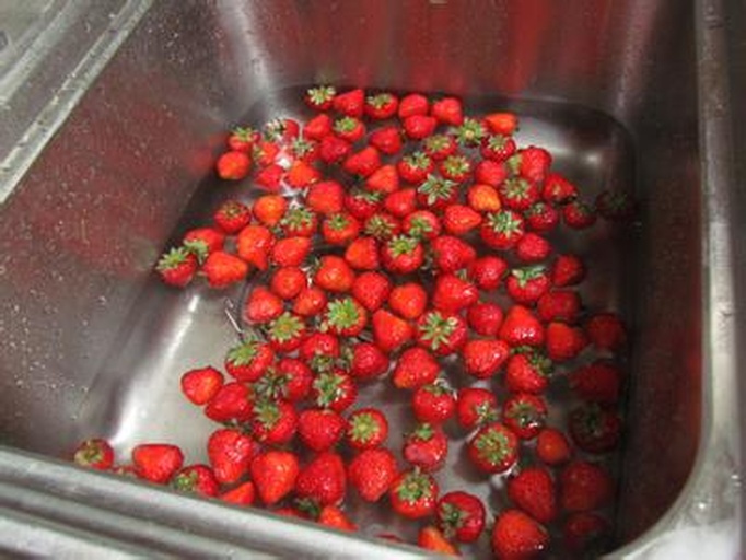 草莓清洗与去蒂过程