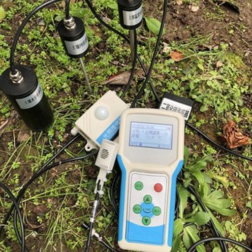 林下参种植区内设置的环境监测设备,包括土壤温湿度传感器、小型气象站和远程监控摄像头,技术人员正在平板电脑上调取实时数据,背景可见不同生长年限的林下参植株分布在林下腐殖土中 林下参生长环境监测系统现场