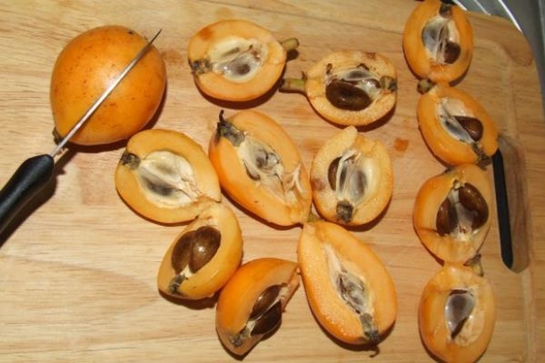 枇杷顶部切口挤压去核示意图