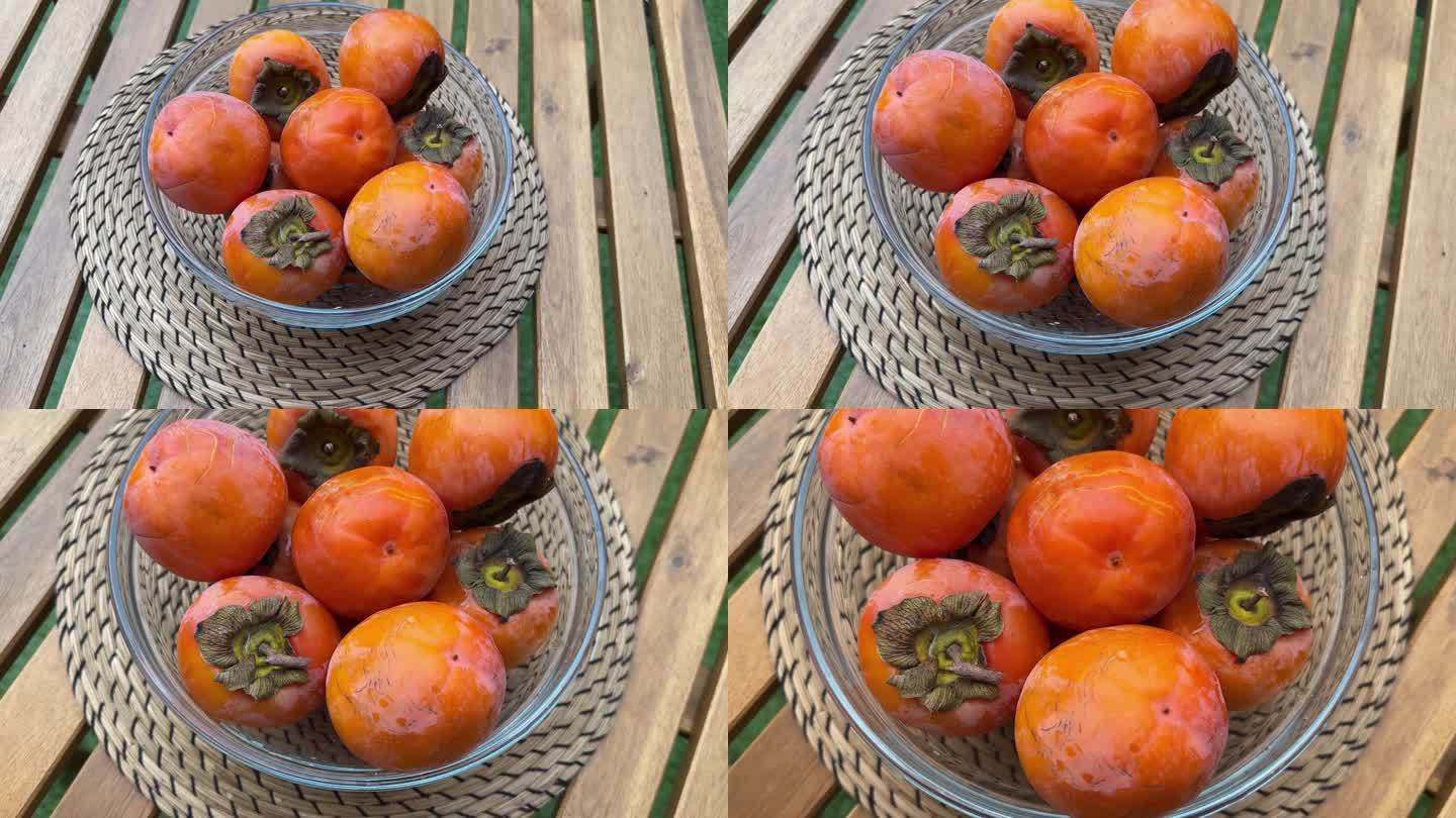 脆柿与其他水果搭配的果盘