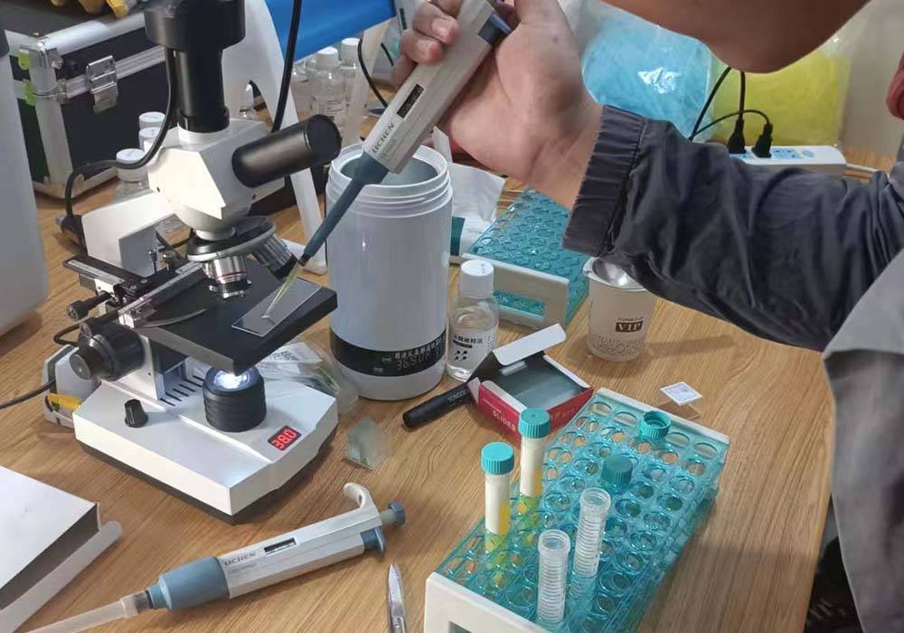 实验室技术人员操作显微镜检测精子活力