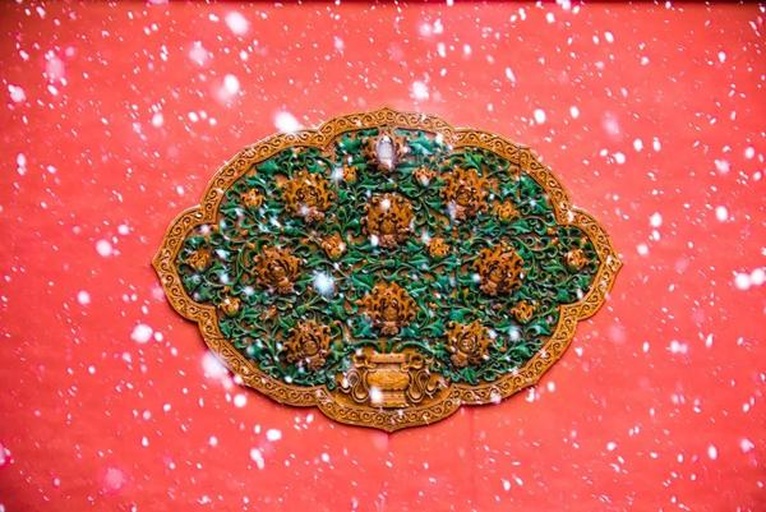 红梅盛开的庭院景观