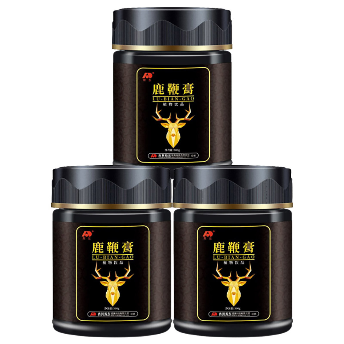 展示两款不同品牌鹿鞭膏产品,标注成分、产地、生产日期等信息 优质鹿鞭膏产品对比图