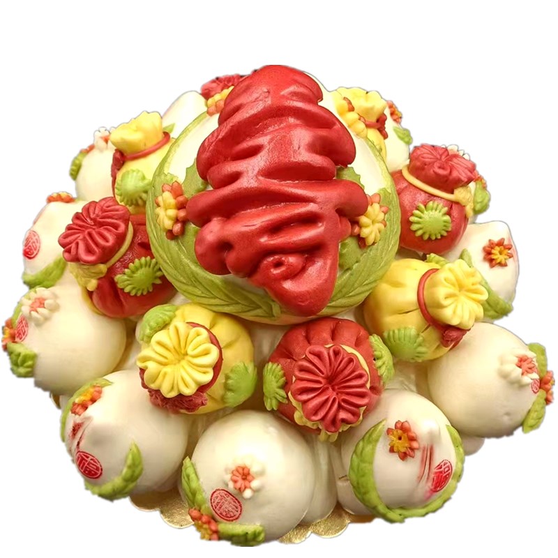 蒸好的中华寿桃成品展示