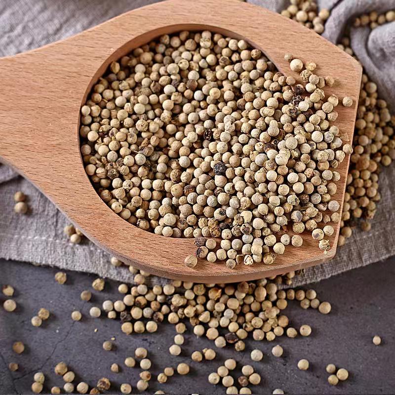 白胡椒粉与整粒白胡椒特写