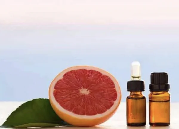 葡萄柚切片与精油瓶组合场景图
