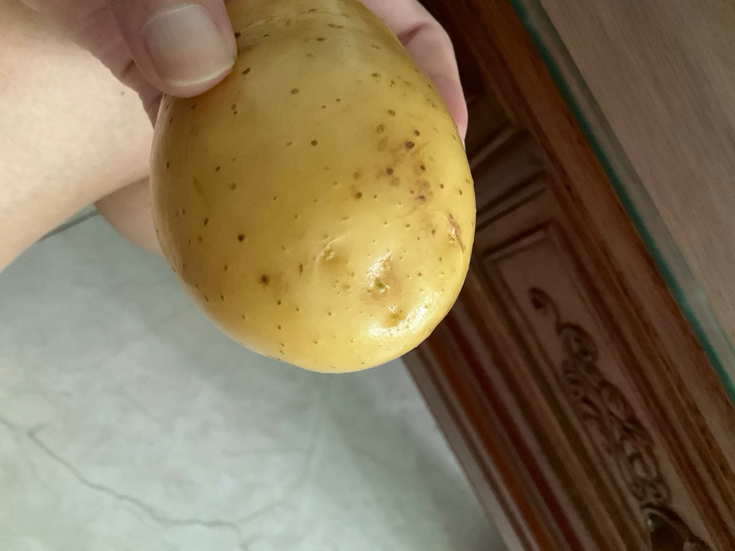 中等大小土豆与成人手掌对比图