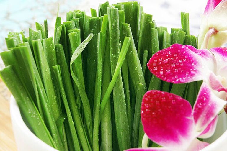 家庭厨房中处理韭菜花