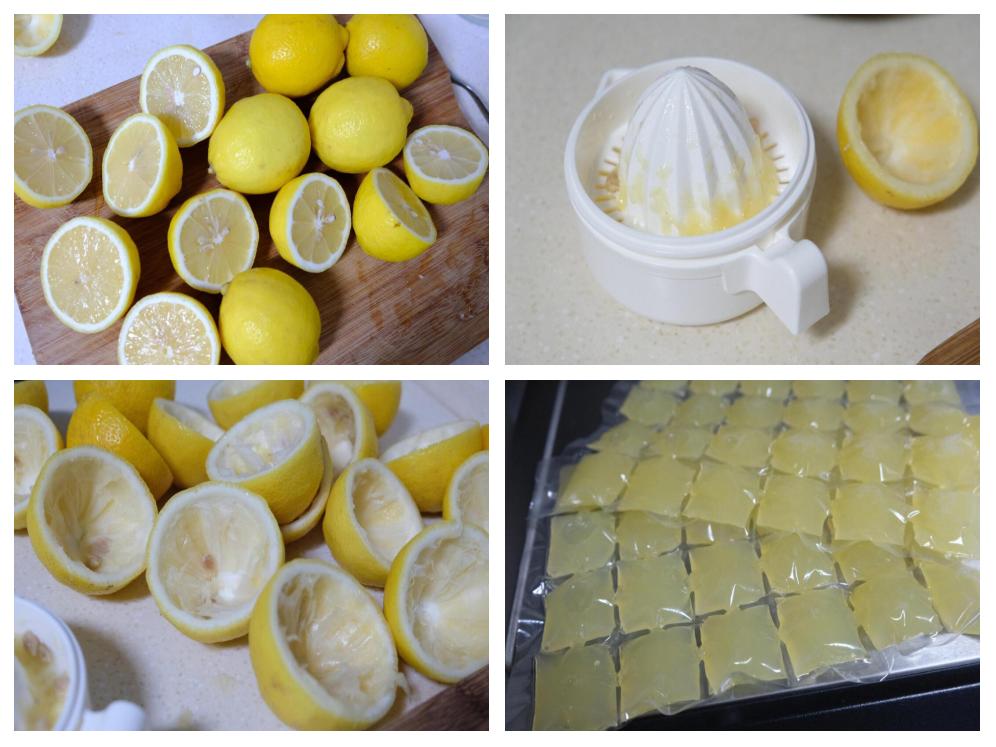 透明塑料盒内整齐码放切好的柠檬片，部分已封装于密封袋中，置于冰箱冷藏格架上