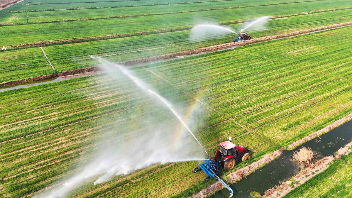 光照下的农田喷洒作业