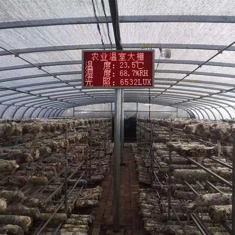 展示三个典型场景:春季华东塑料大棚内的层架式栽培;夏季西南山区山洞出菇房内部,配有湿帘风机系统;冬季北方日光温室内部,有地热线和LED补光灯。每个场景标注温湿度、光照强度和CO₂浓度数据 灵芝不同季节栽培环境对比图