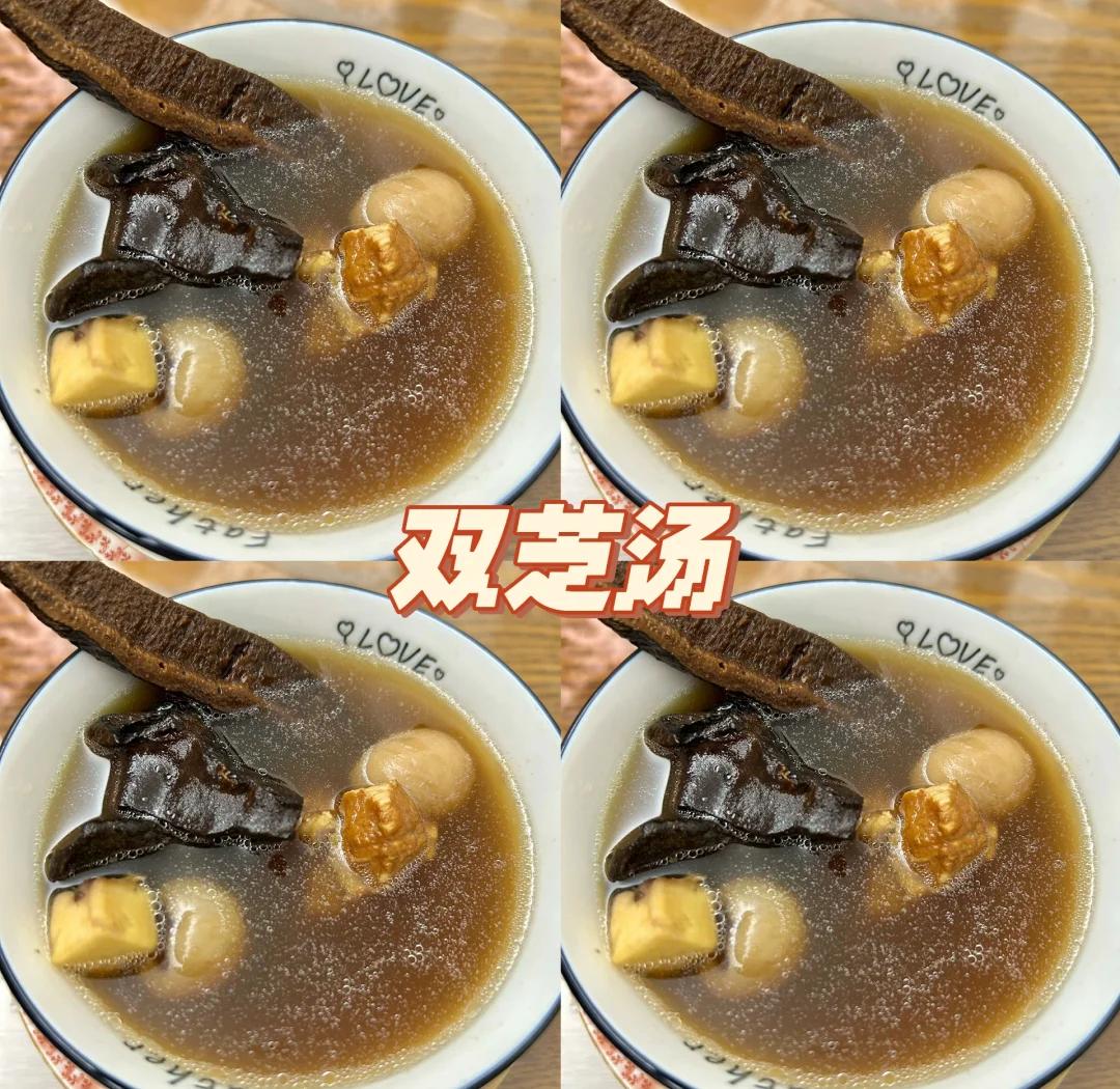 营养搭配示意图：中央为炒双菇特写，左侧标注“平菇：高钾+β-葡聚糖”，右侧标注“鲜香菇：鸟苷酸+维生素D₂”，下方延伸箭头指向“糙米饭+焯菠菜”，整体采用清新蓝绿色系信息图风格