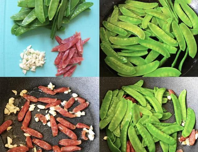 荷兰豆与腊肉的食材准备图