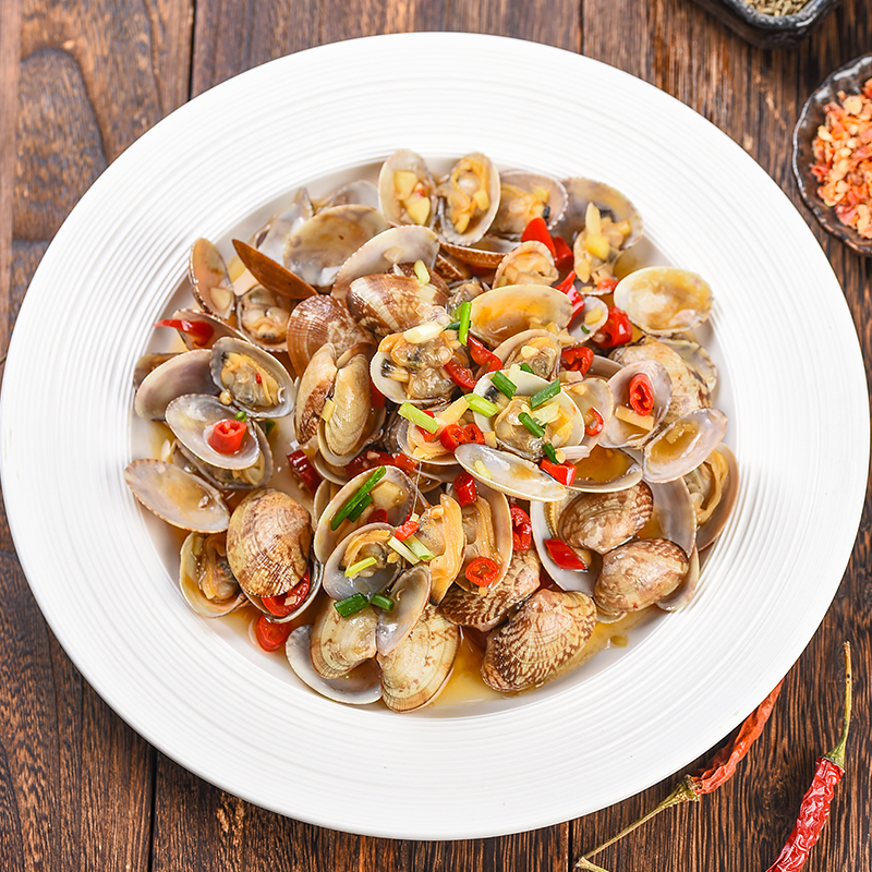 成品炒花蛤摆盘展示