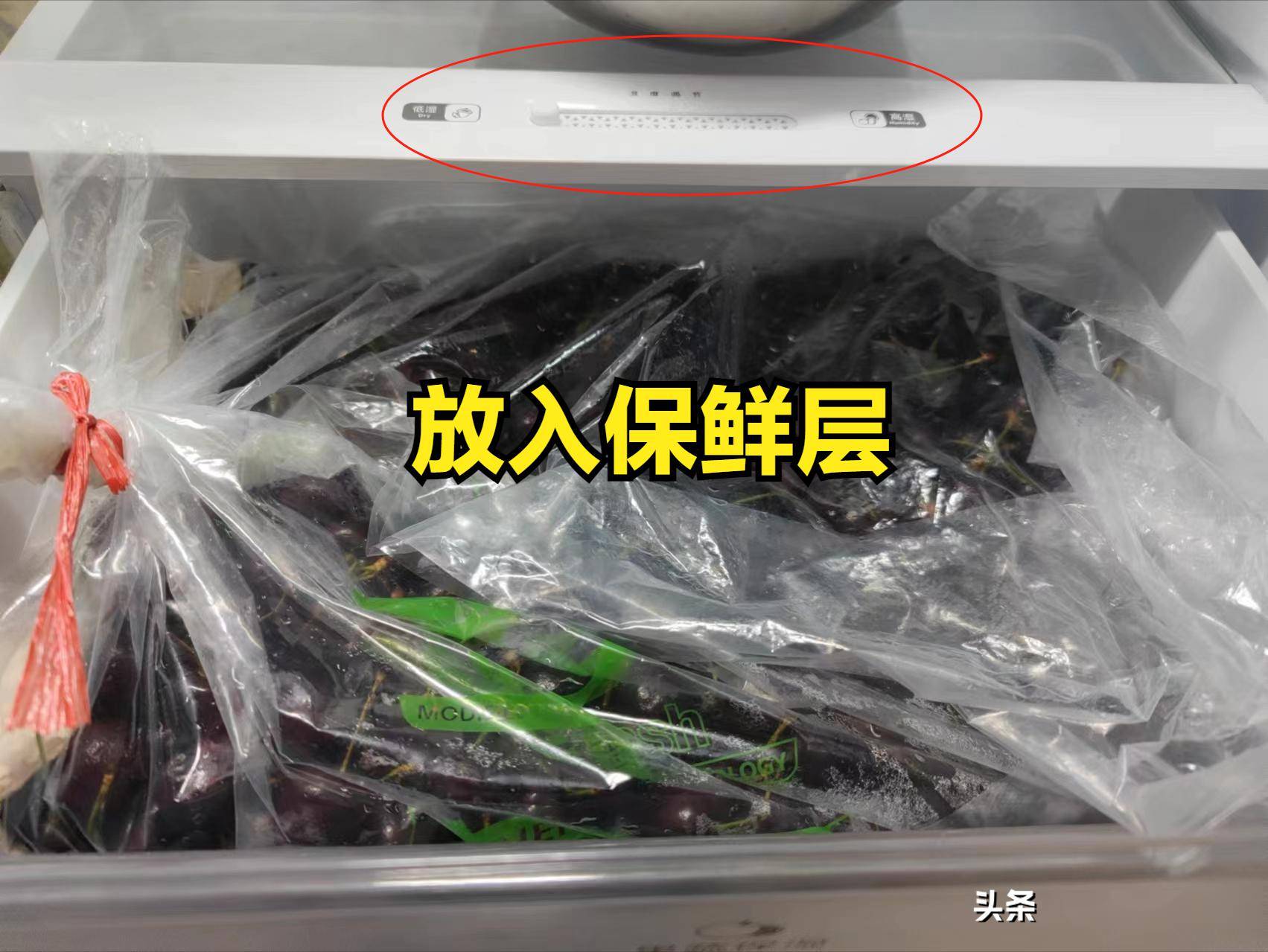 一个透明塑料袋中装有切好的紫色茄子块,放置于家用冰箱冷冻室内,背景可见其他冷冻食品,温度显示为-18℃ 茄子在冰箱冷冻室中存放的场景