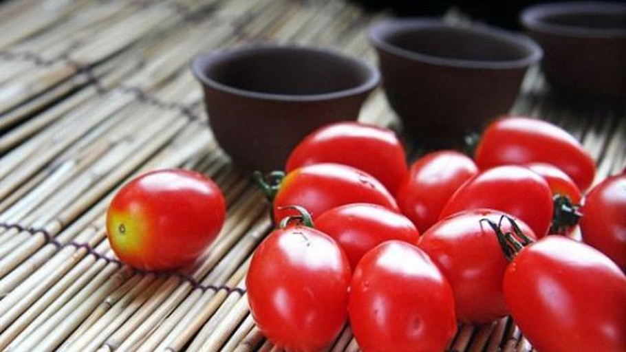 新鲜采摘的千禧圣女果与干燥乌梅肉并列摆放