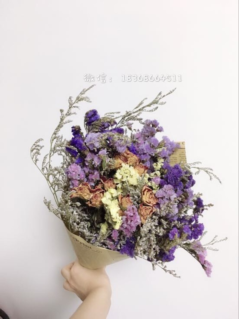 勿忘我干花混搭，勿忘我，水晶花，玫瑰，情人草等