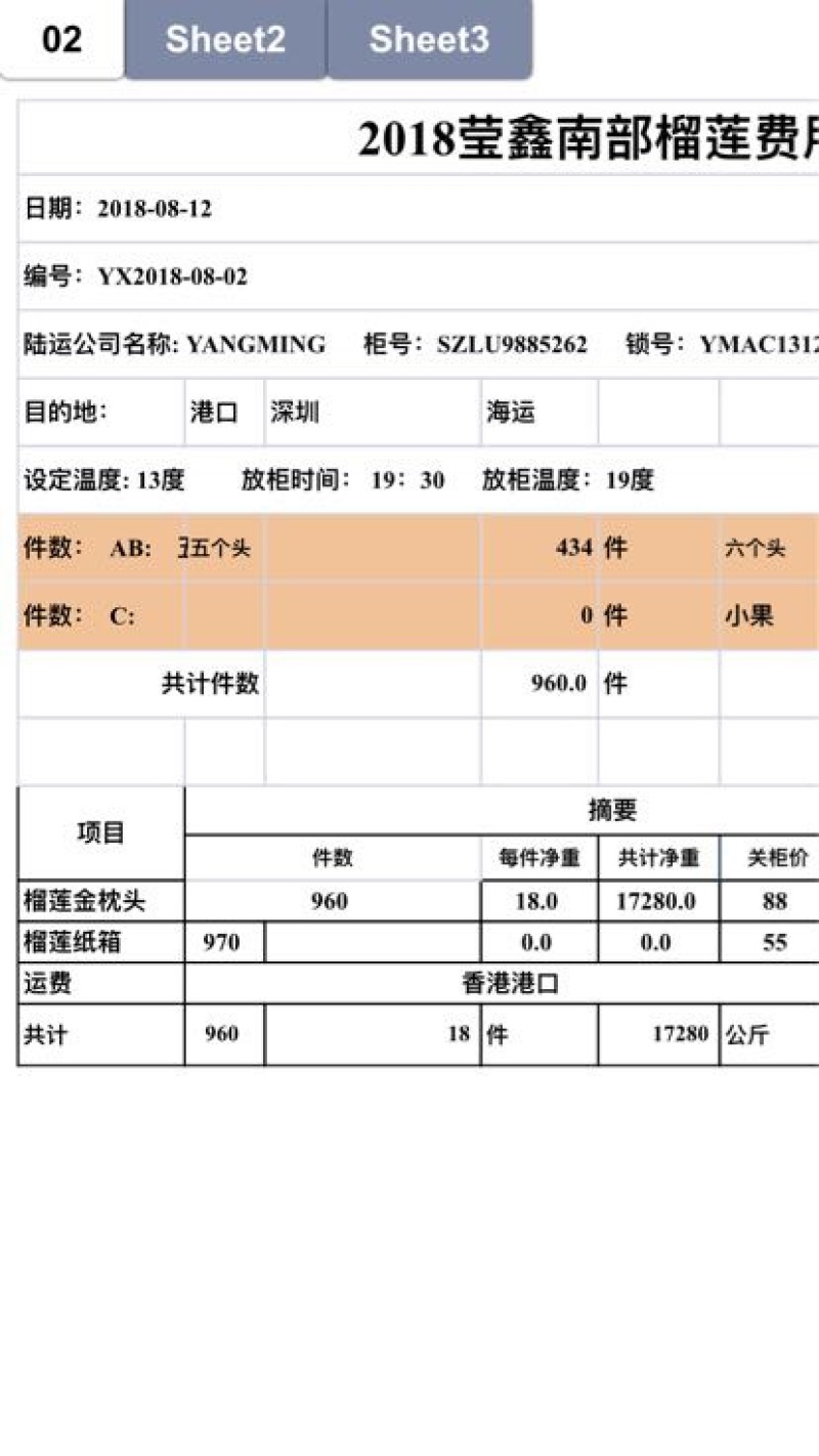 金枕头榴莲5~8斤