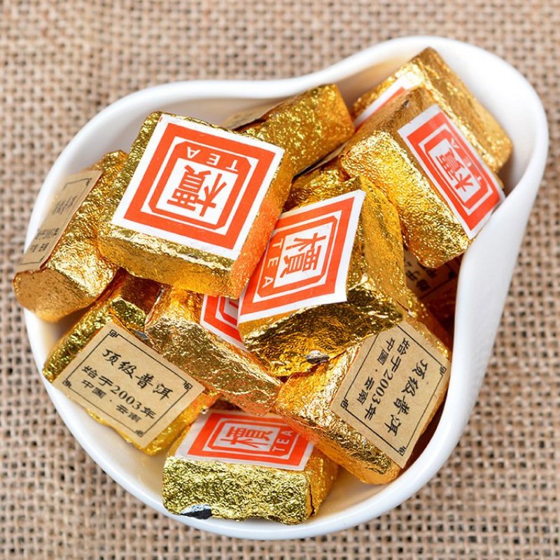 普洱茶熟茶03年普洱茶小金砖布袋装