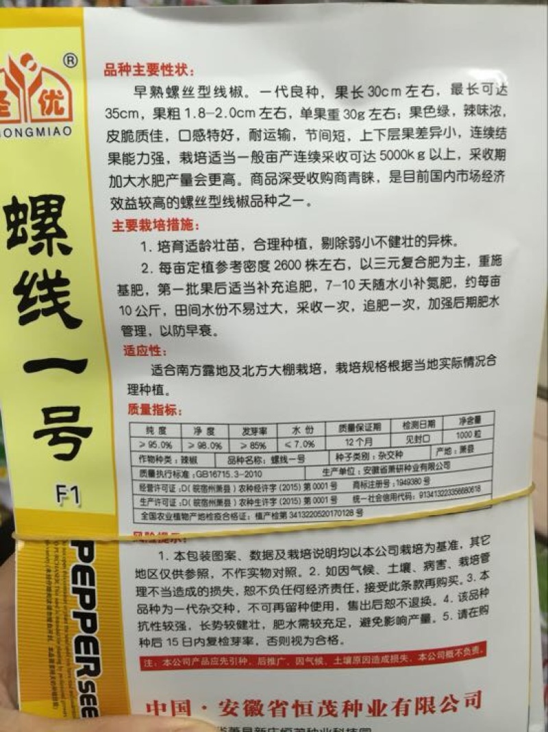 辣椒种子97%以上