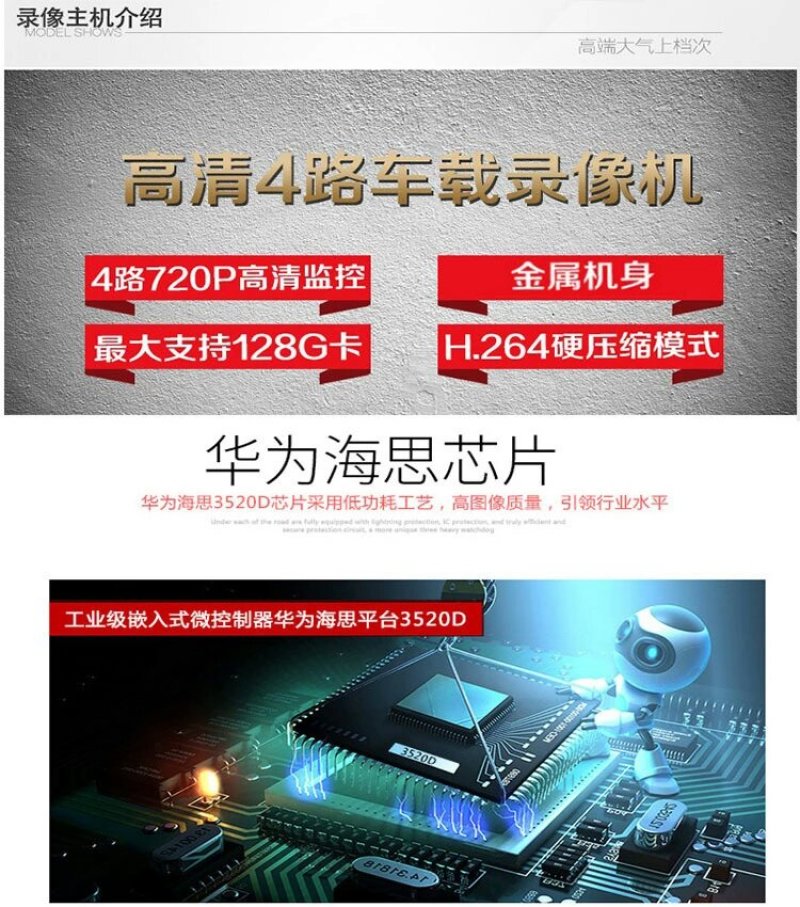 收割机货车大巴四路四分割倒车影像整套