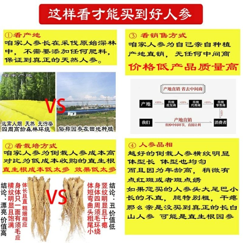 【源头好货】人参无硫熏药厂专用7年25头原皮生晒包邮