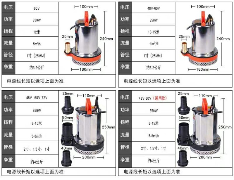 水泵直流潜水泵电瓶电动车家用农用抽水机12V24v48V