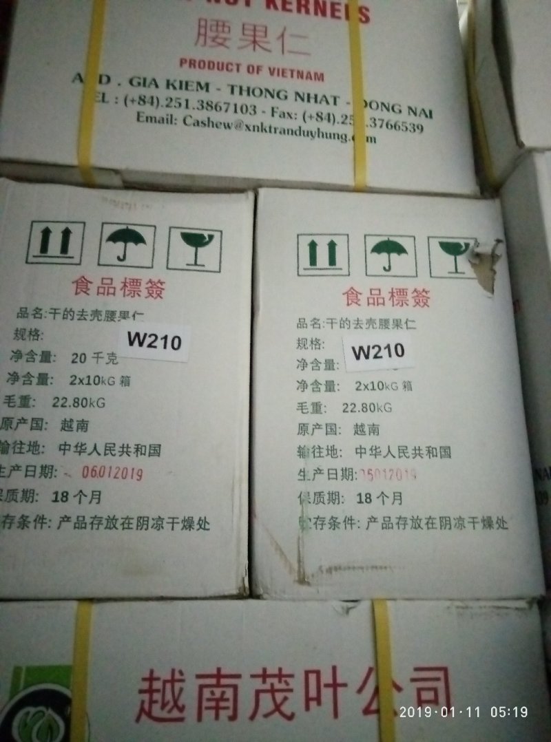 茂叶W210带皮腰果紫衣腰果10kg/桶2桶/箱