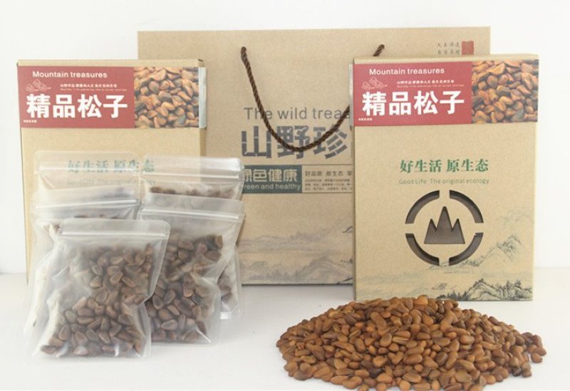 东北野生松子，笨炒开口，散装，礼盒装