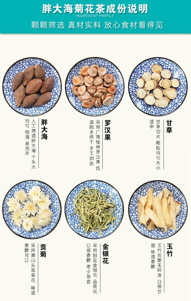 组合花茶润喉茶利咽养喉化痰护嗓清嗓嗓子痒嗓子疼胖大海