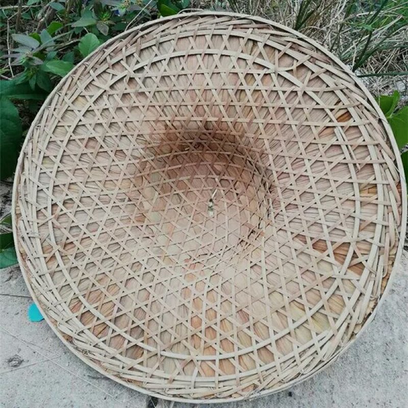 圆顶竹编帽竹叶竹帽遮阳帽菜馆灯罩舞台道具直径37，