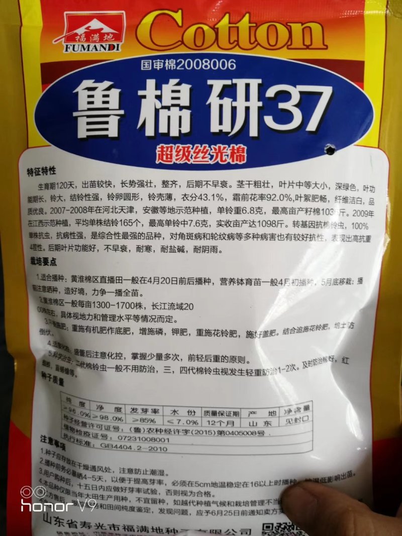 【】鲁棉研37棉花种子省时省力丝光棉300克