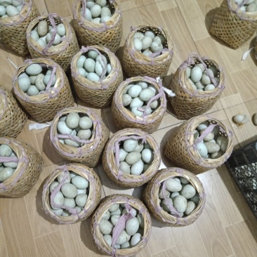 白洋淀特产芦苇小篓装的鲜鸭蛋，和泥腌咸鸭蛋