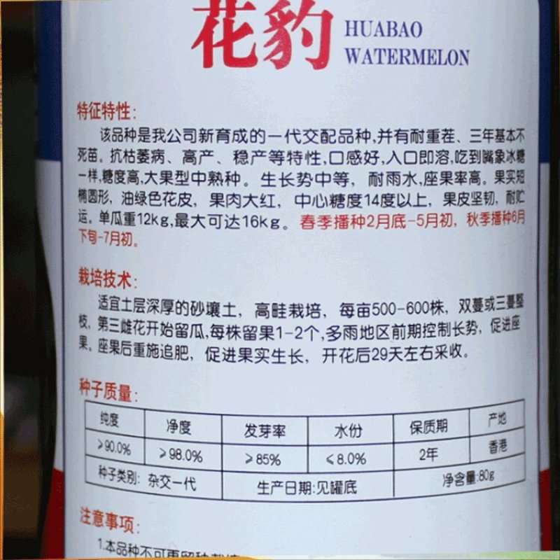 特大花皮西瓜种子赣新花豹耐雨水耐高温座果多皮薄坚韧瓤红籽