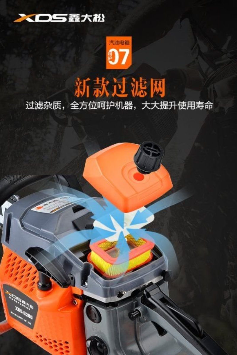 汽油锯动力强劲启动顺畅，散热好不熄火，硬木粗枝轻松锯断
