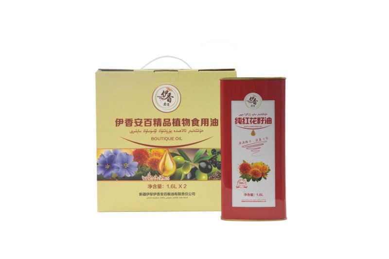 新疆物理压榨纯红花籽油1.6升铁罐