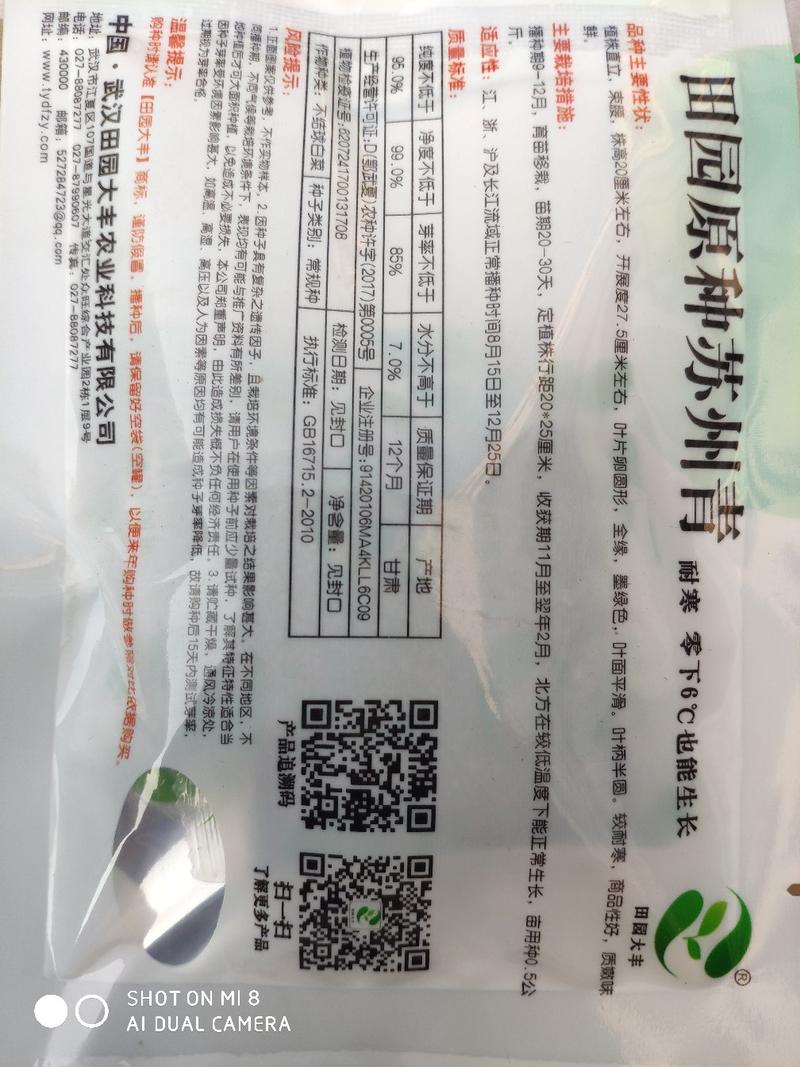 原种苏州青叶菜种子，40克，叶片卵圆形墨绿色耐低温
