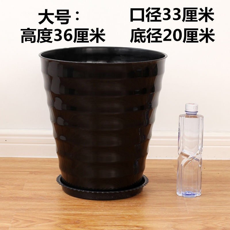 超大螺纹花盆加厚白色黑色仿瓷树脂花盆送托盘盆景植物大型高