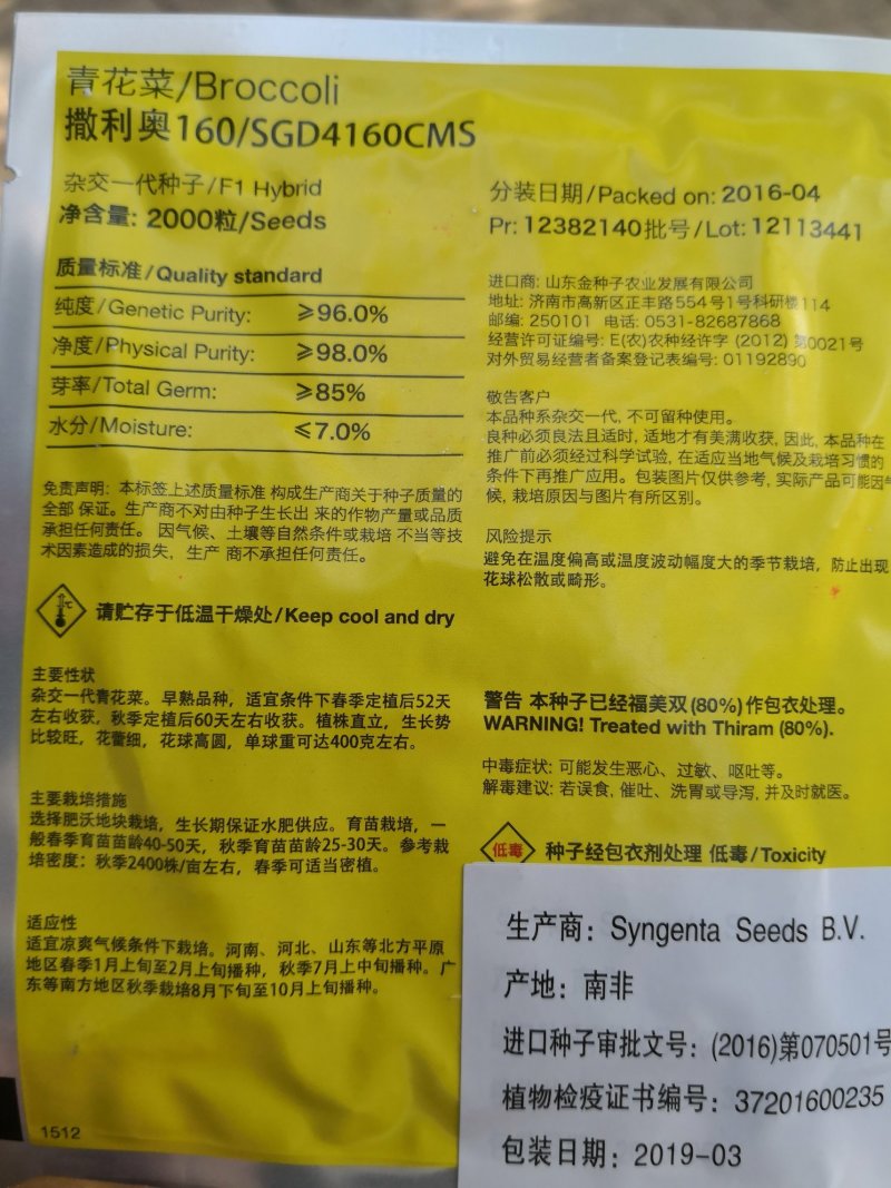 先正达撒利奥160，青花菜西兰花种子