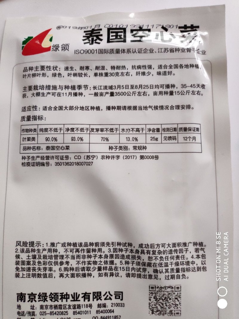 空心菜种子绿领泰国空心菜种子