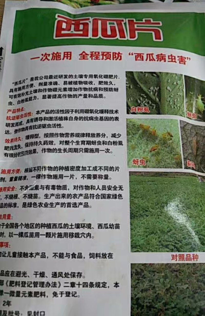 西瓜片哈哈片氧化硼肥片蚜虱片抗蚜虫蓟马一棵一片