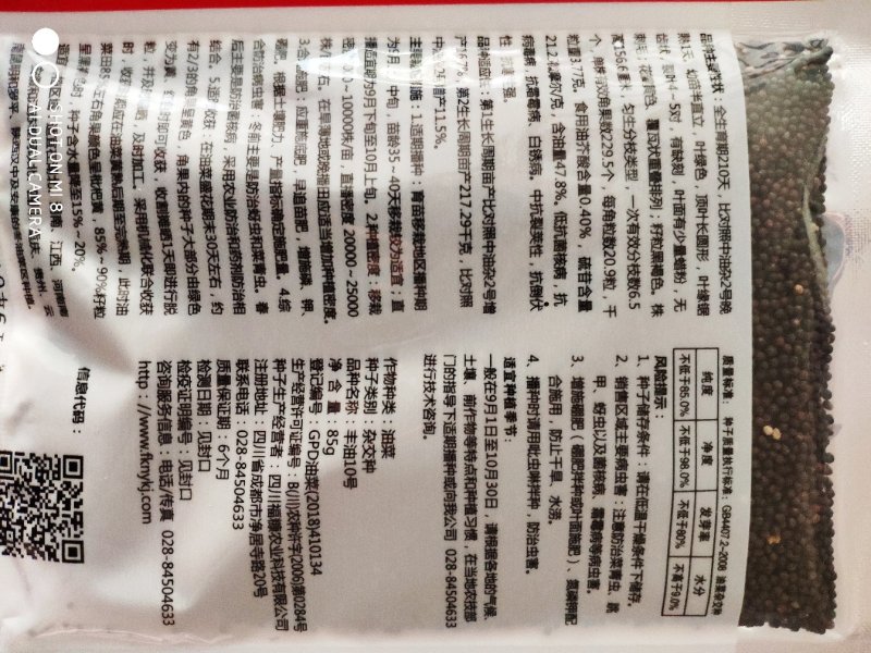 丰油10号油菜籽种子，高产600斤，含油量48%宜机收