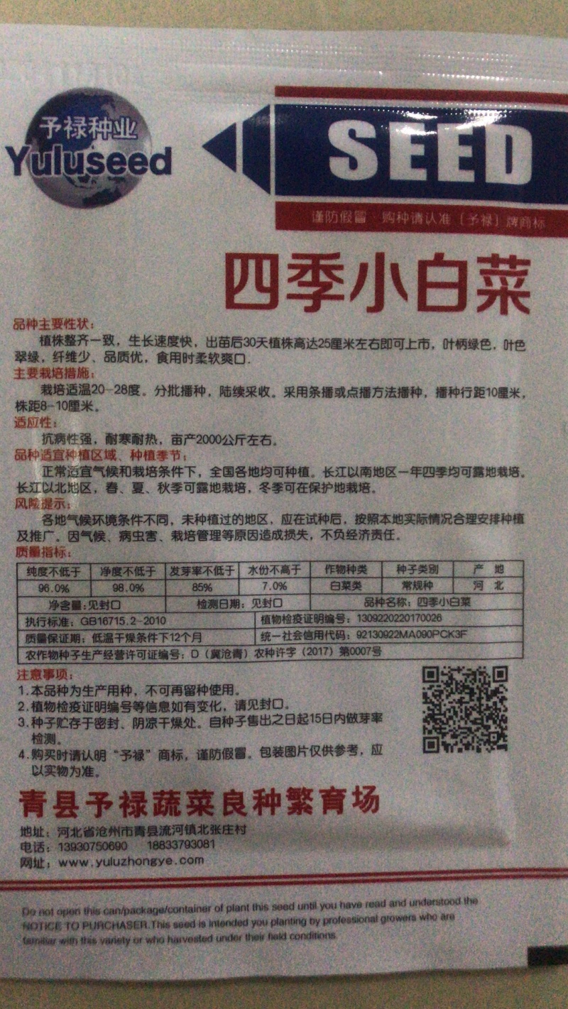 四季小白菜种子四季播种蔬菜种子