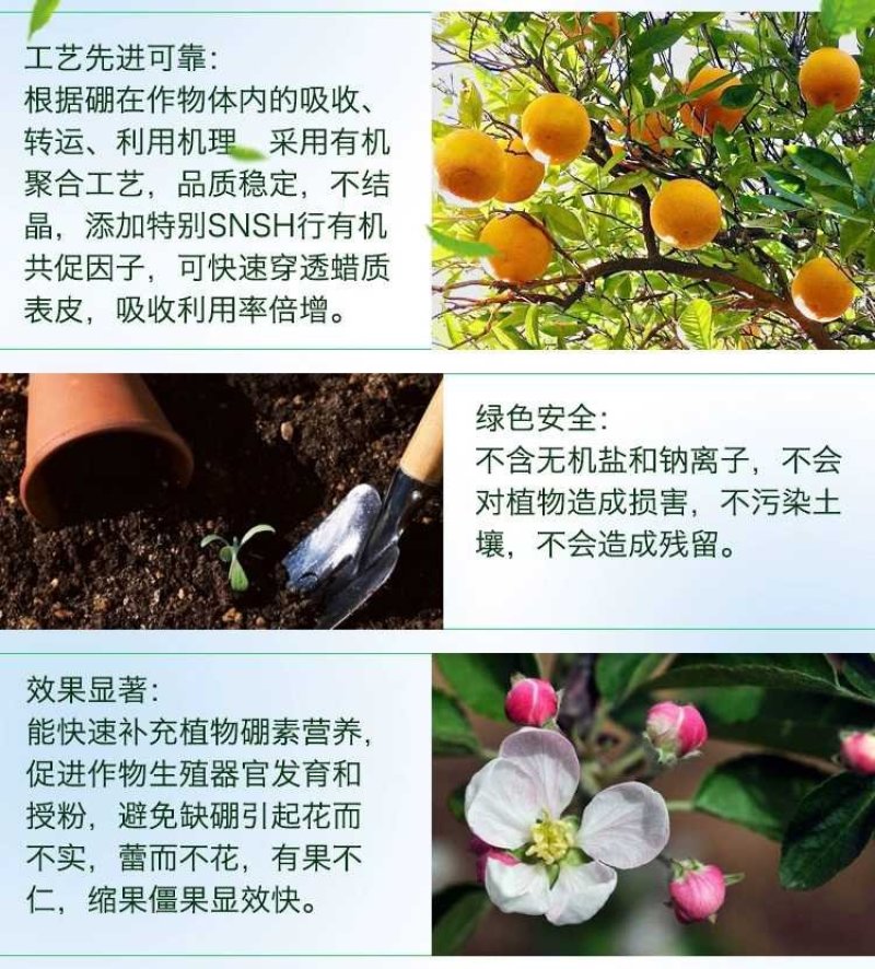 流体硼聚合硼酸钠液体硼水剂糖醇硼肥保花保果促进花芽分化